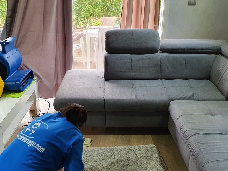 Tapis nettoy&eacute; avec un ventilateur de s&eacute;chage dans un salon